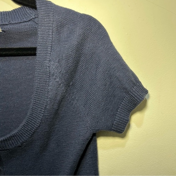 Madewell Blue Linen Scoop Button Up Short Sleeve Sweater Size XXS - Picture 4 of 11